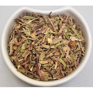 Artichoke Herb Herba Organica in a ceramic bowl showing the natural texture of the dried overground parts