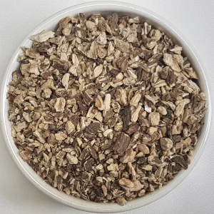 Close-up of Burdock Root (Arctium lappa) Herba Organica showing the texture and natural colour of dried root pieces