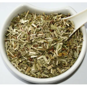 Close-up of Burnet Herb (Sanguisorba officinalis L) Herba Organica showing texture and natural colour of dried leaves