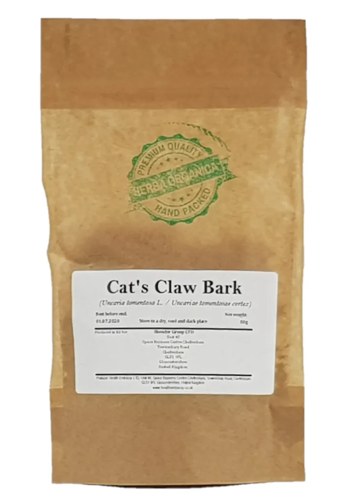Cats Claw Bark (Uncaria tomentosa) Herba Organica, dried bark pieces for herbal infusions, teas, and traditional preparations
