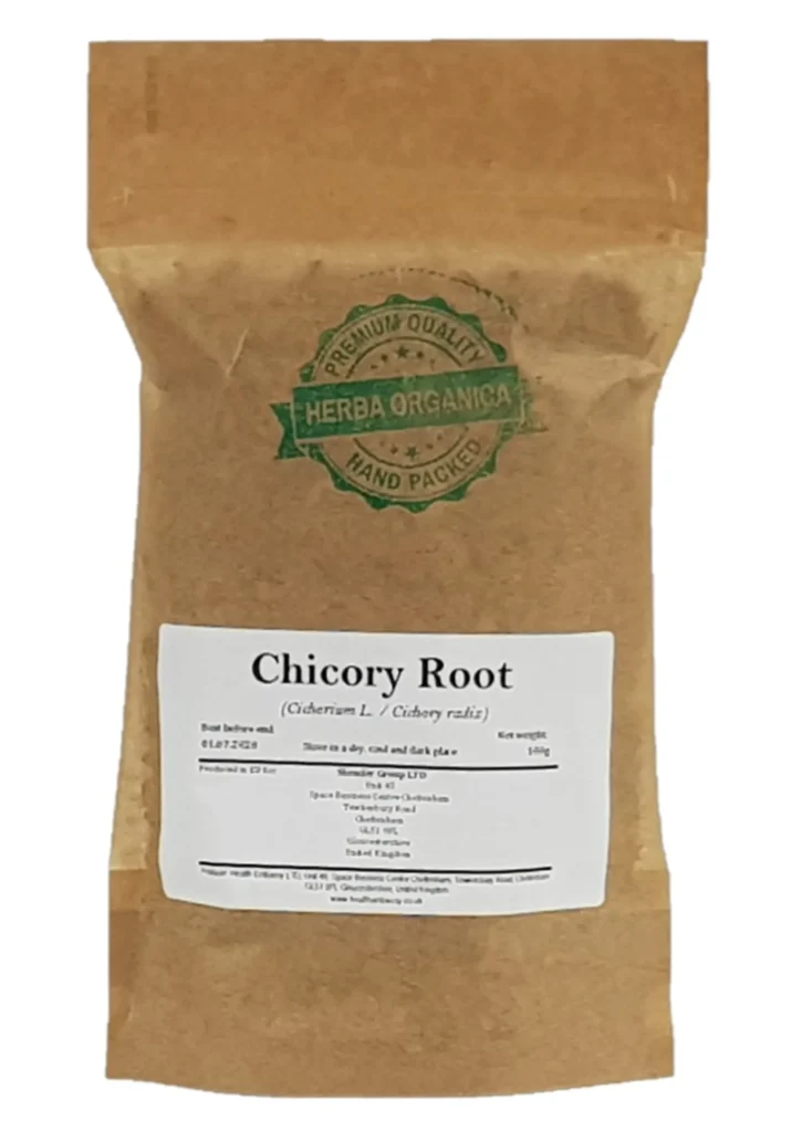 Chicory Root (Cichorium L) Herba Organica, dried root pieces for herbal infusions, coffee alternatives, and culinary use