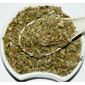 Coltsfoot Leaf (Tussilago farfara L) Herba Organica showing texture and natural colour of dried leaves