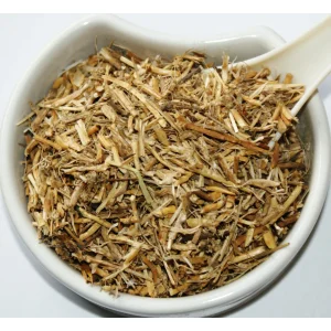 Couch Grass Rhizome (Elymus repens L) Herba Organica showing texture and natural colour of dried rhizome pieces