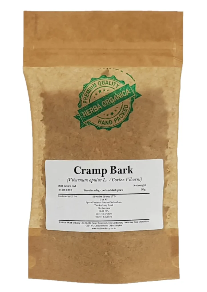 Cramp Bark (Viburnum opulus L) Herba Organica, dried bark pieces for herbal infusions and traditional preparations
