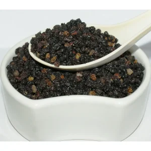 Elderberry Dried Fruit (Sambucus nigra L) Herba Organica showing texture and natural colour of dried berries