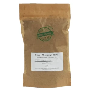 Sweet Woodruff Herb (Galium odoratum L.) Herba Organica premium dried leaves in natural packaging for teas and herbal blends