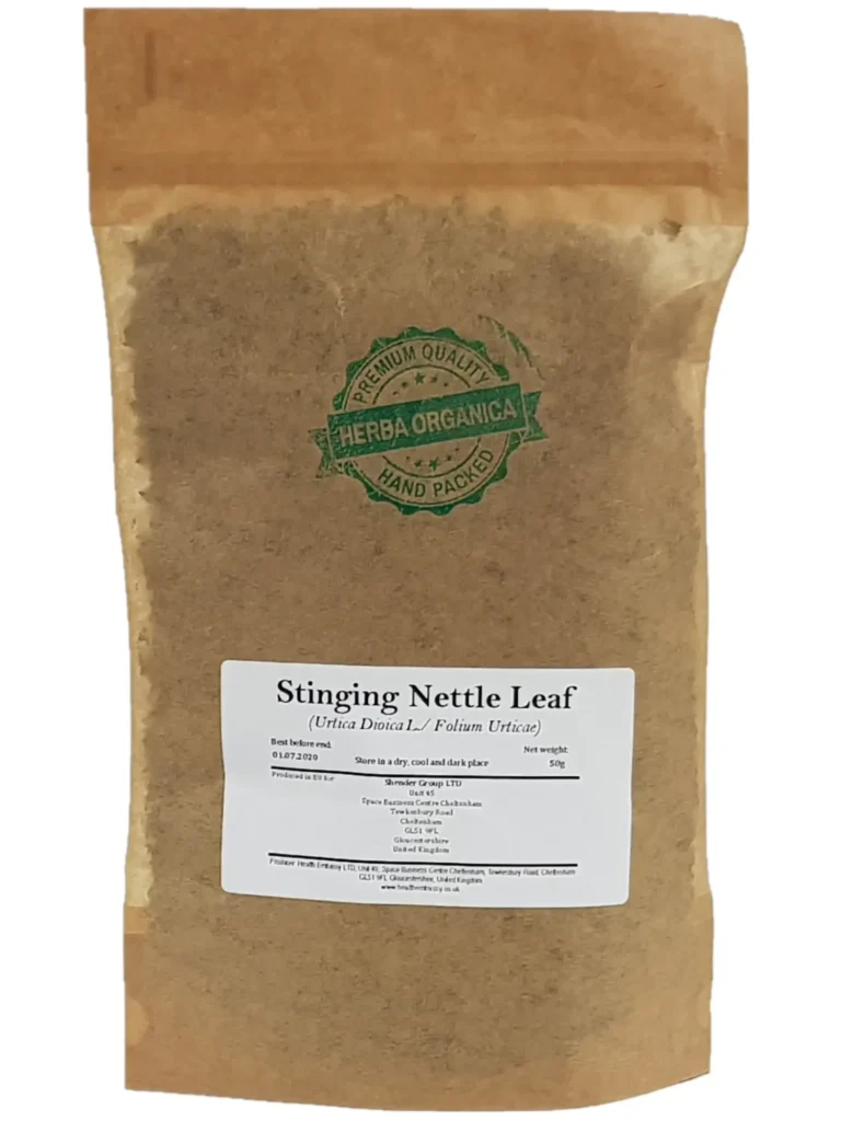 Stinging Nettle Leaf (Urtica dioica L) Herba Organica premium dried leaves packaged for herbal teas and culinary use